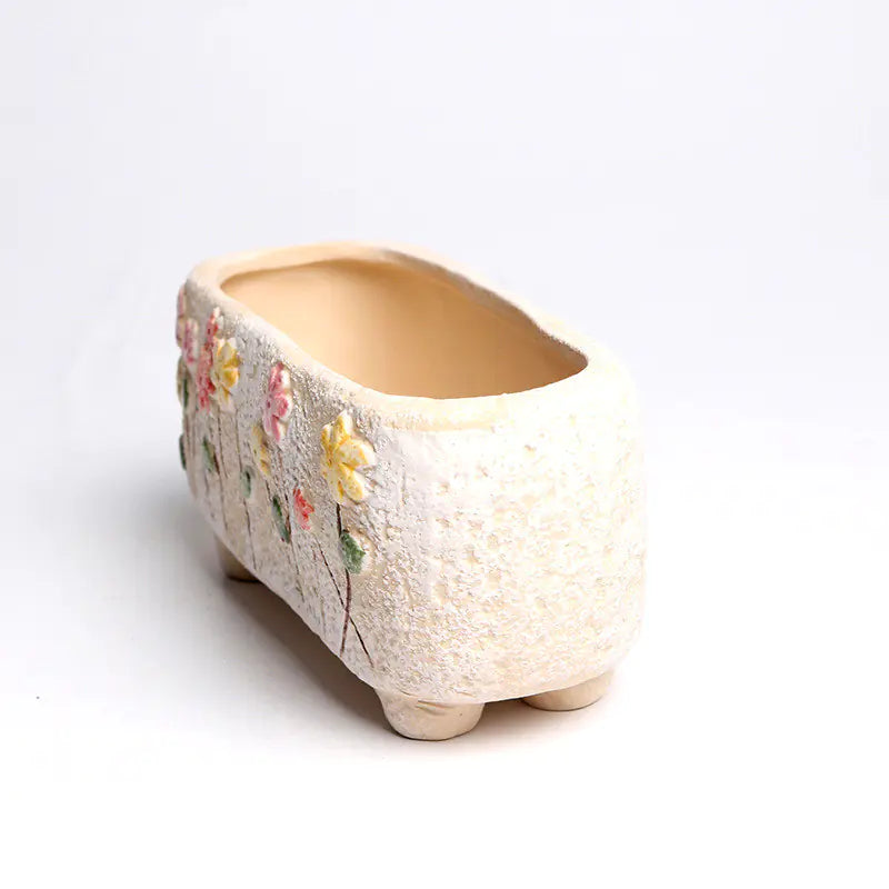 Liora Burnt Hand-Painted Ceramic Flower Pots — Decorative Planters for Indoor & Outdoor Use