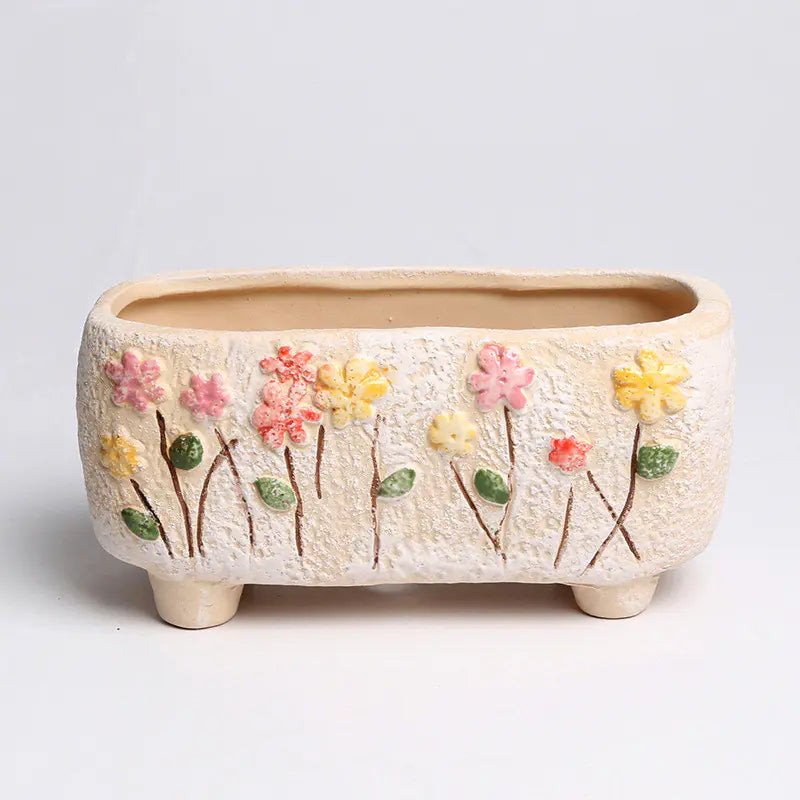 Liora Burnt Hand-Painted Ceramic Flower Pots — Decorative Planters for Indoor & Outdoor Use