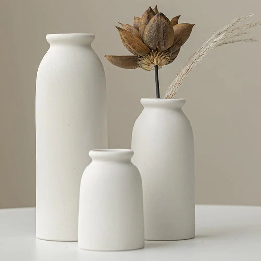 Liora Ceramic Vase Set — 3 Small White Vases for Modern Boho & Farmhouse Décor