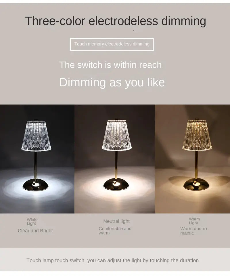 Liora Touch Sensor USB Rechargeable Metal Table Lamp – Modern Dimmable Bedside Light
