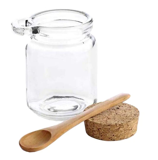 Liora Glass Storage Bottle — 250ml (8oz) Transparent Jar with Cork Stopper & Wooden Spoon for Coffee, Tea, & Spices