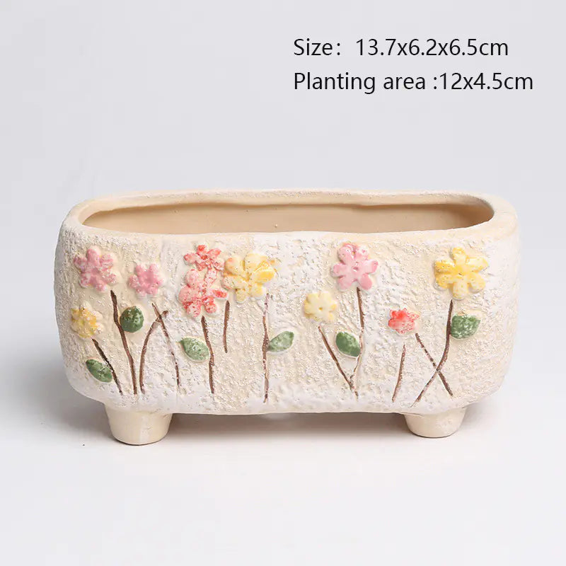 Liora Burnt Hand-Painted Ceramic Flower Pots — Decorative Planters for Indoor & Outdoor Use