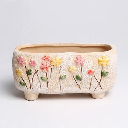 Liora Burnt Hand-Painted Ceramic Flower Pots — Decorative Planters for Indoor & Outdoor Use