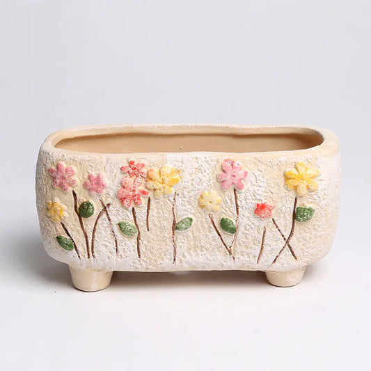 Liora Burnt Hand-Painted Ceramic Flower Pots — Decorative Planters for Indoor & Outdoor Use