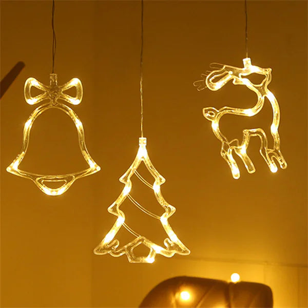 Liora LED Christmas Star and Bell Suction Cup Lights – Festive Window Decorations, Battery Operated