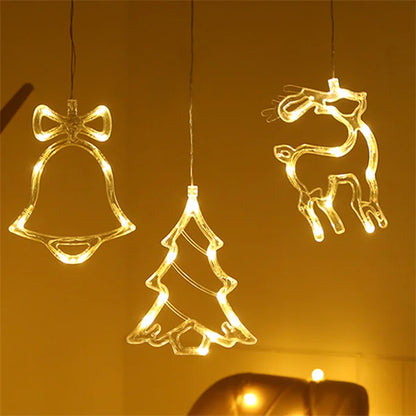Liora LED Christmas Star and Bell Suction Cup Lights – Festive Window Decorations, Battery Operated