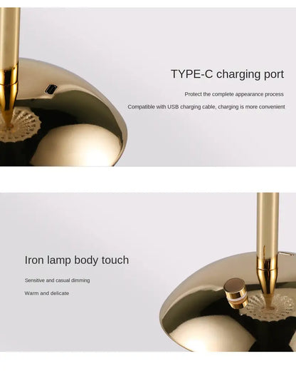 Liora Touch Sensor USB Rechargeable Metal Table Lamp – Modern Dimmable Bedside Light